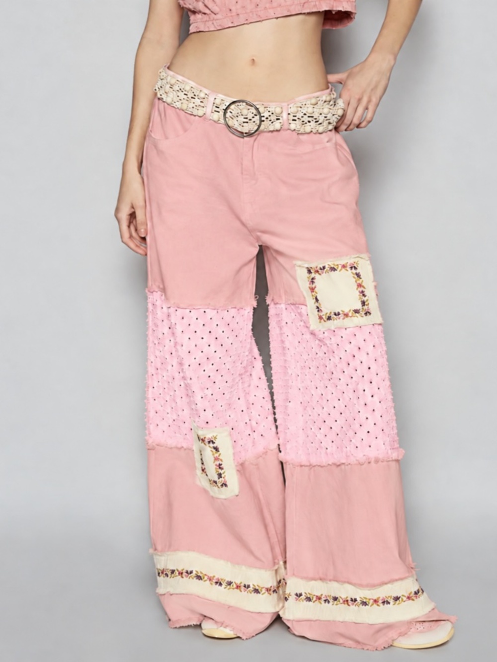 ❤️ POL “ CHARLENE “ POL Twill Denim Textured Woven Pants with Embroidery 61